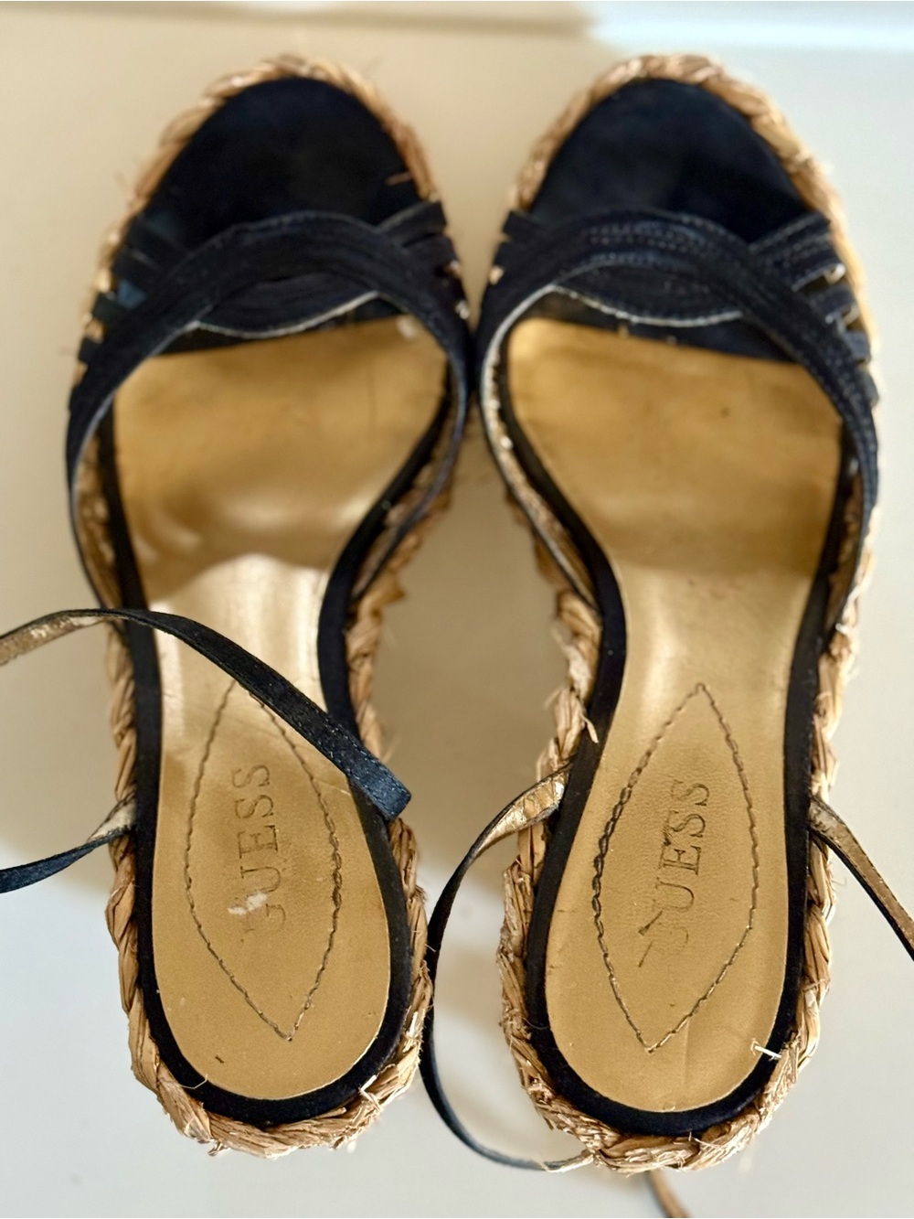 GUESS Black and Natural Espadrille Wedge Sandals - Picture 5 of 6